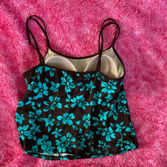 Vintage Floral green brown tankini size 14 padded - Picture 7 of 14